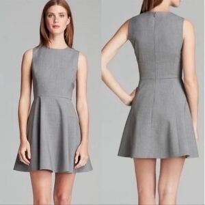 Theory Sela Dark Grey Fit And Flare Sleeveless Wool Gray Mini Dress Sz 2